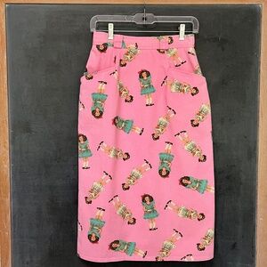 Pencil Skirt, Pink Doll Print, Size Small